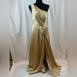 Azazie • Bridesmaid Elegant Champagne One-Shoulder Dress A4
